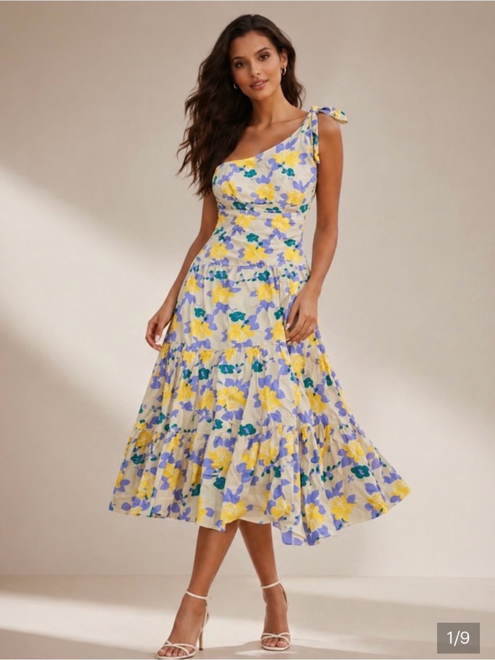 Petal & Pup Yellow and Lavender One-Shoulder Midi Dress